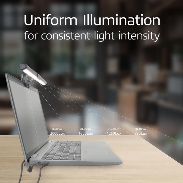 ACT LED laptop lamp with adjustable brightness and clip, USB power supply 