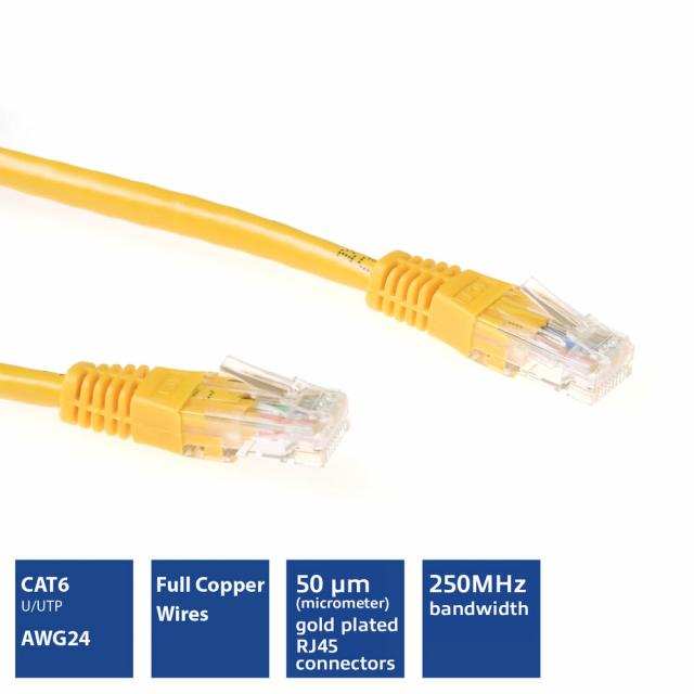 ACT Network patch cable cat.6, U/UTP 0.25 m, yellow, bulk 