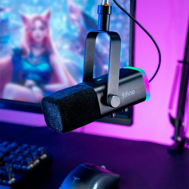 Микрофон със стойка FIFINE AM8T Dynamic RGB - Black 