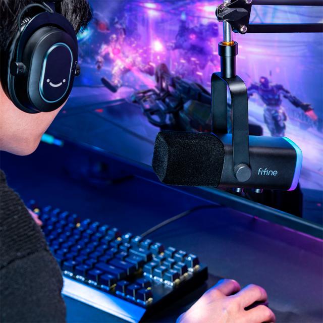 Микрофон със стойка FIFINE AM8T Dynamic RGB - Black 