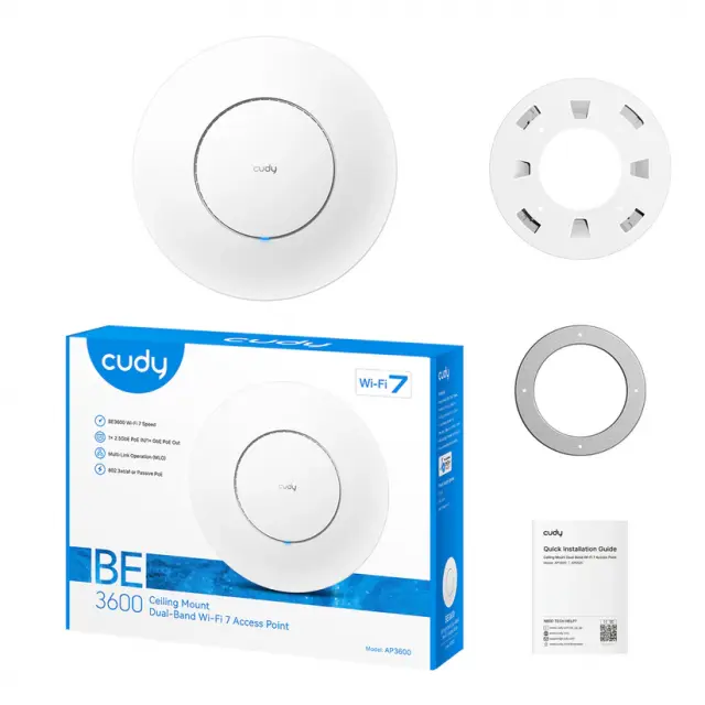 Access Point Cudy AP3600-P, WiFi 7 BE3600, 1x2.5 Gbps, PoE Adapter 
