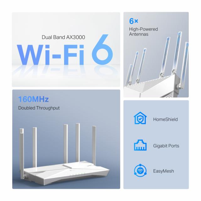 Безжичен рутер TP-Link Archer AX56, AX3000, Wi-Fi 6, Dual-Band Gigabit 