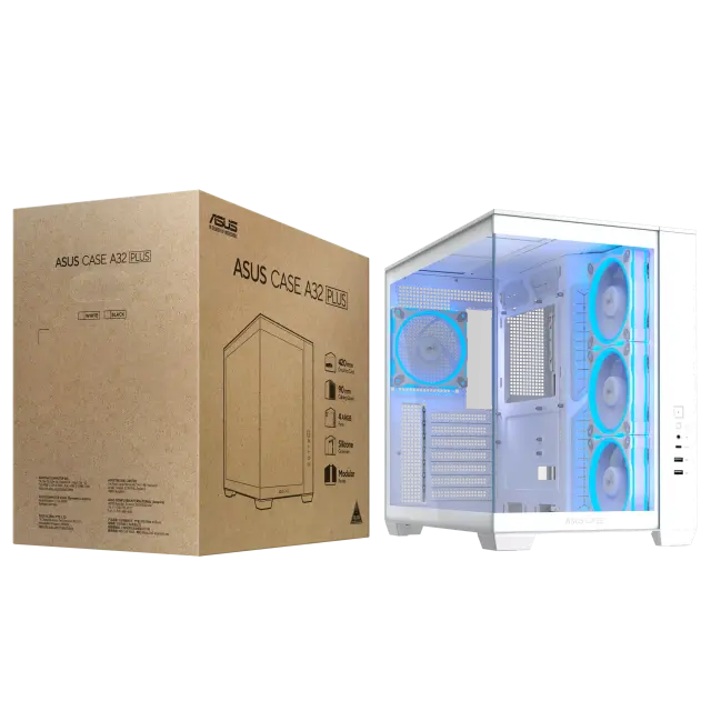 Кутия ASUS A32 PLUS Tempered Glass + 4 ARGB Вентилатора - White 