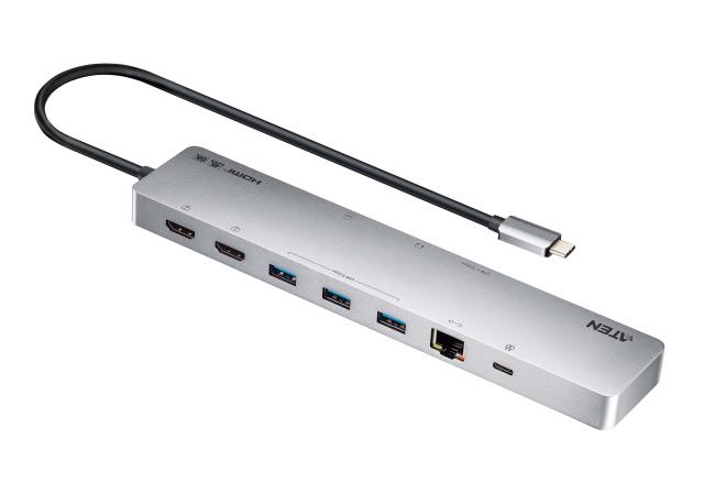 ATEN Докинг 11-in-1 USB-C Multiport Dock + Power Pass-Through, 2 x HDMI, LAN,3.5mm, USB-C, SD Card , microSD, 3 x USB 3.2 