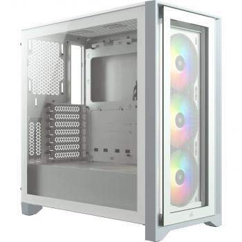 Кутия Corsair iCUE 4000X RGB Mid Tower, Tempered Glass, Бяла