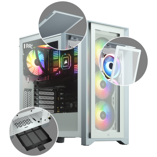 Кутия Corsair iCUE 4000X RGB Mid Tower, Tempered Glass, Бяла 