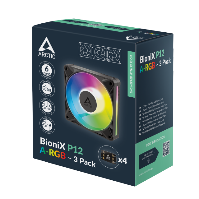Комплект вентилатори ARCTIC BioniX P12 A-RGB PWM 120mm Daisy Chain - Черен 