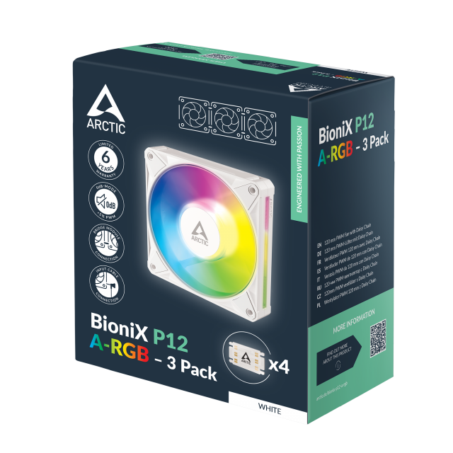 Комплект вентилатори ARCTIC BioniX P12 A-RGB PWM 120mm Daisy Chain - Бял 