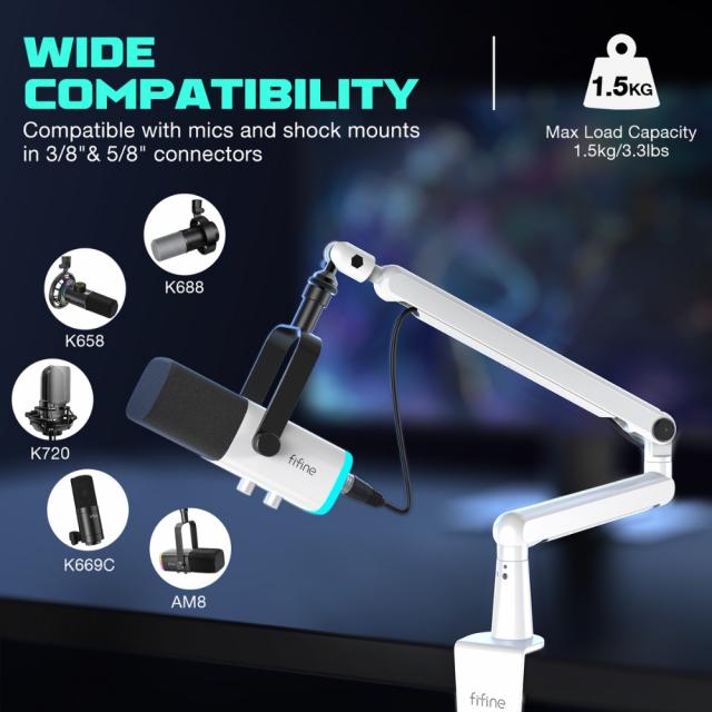 Стойка за микрофон FIFINE BM88 White High End Boom Arm Stand 