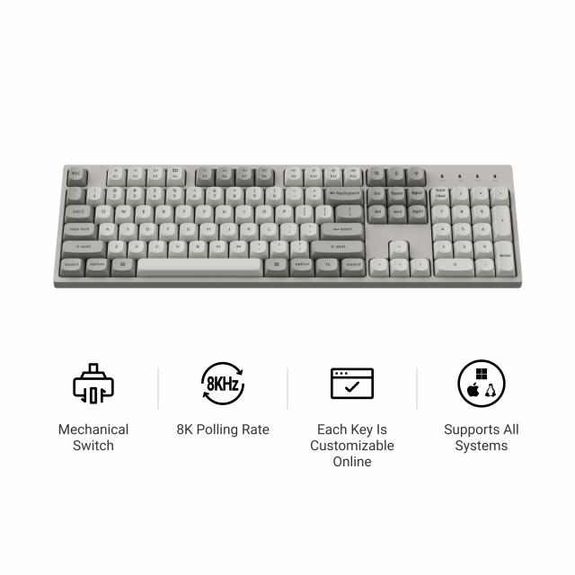 Геймърска Механична клавиатура Keychron C2 Pro 8K QMK - Super Brown Switch, Full Size 