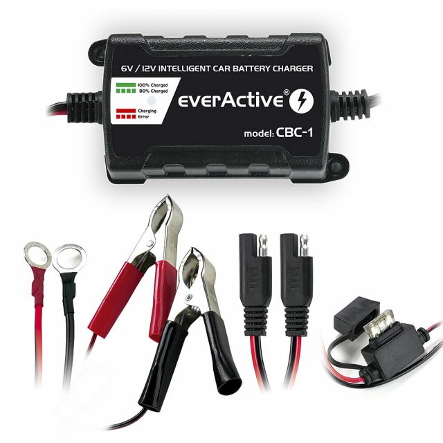 Зарядно процесорно устройство за акумулатор 6V/12V everActive CBC-1 v2  до 1А за автомобили и мотоциклети 
