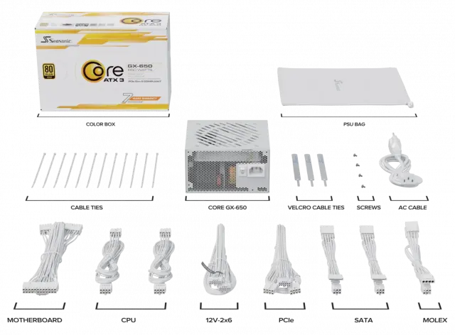 Захранващ блок Seasonic CORE GX White 650W 80+ Gold, Fully Modular, ATX 3.1, PCIe 5.1 