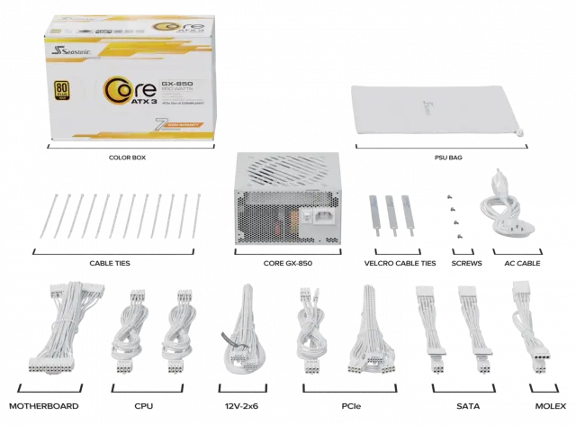 Захранващ блок Seasonic CORE GX White 850W 80+ Gold, Fully Modular, ATX 3.1, PCIe 5.1 