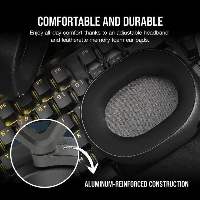 Геймърски слушалки с микрофон Corsair HS65 v2 Carbon безжични и блутут PC/PS5/PS4, Black 