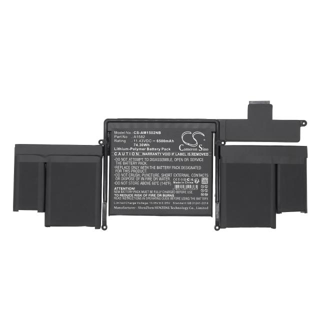 Laptop Battery for  Apple MacBook A1502 battery(2015), MacBook Pro Retina A1502 (2015 Version)  A1582 LiPo 11,43V 6500mAh CAMERON SINO 