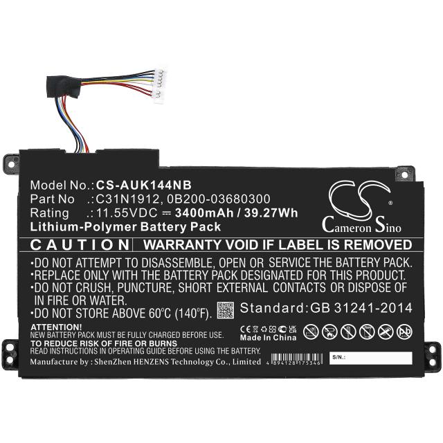 Laptop Battery for ASUS VivoBook 14 E410MA-EK007TS, E510MA-BR058T, C31N1912  LiPo 11.55V  3400 mAh CAMERON SINO 