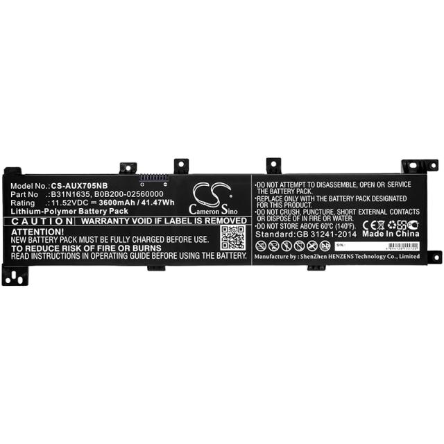 Laptop Battery ASUS A705QA, VIVOBOOK F705UV-BX186T, VIVOBOOK F705UV-BX186T, B31N1635 LIPo 11,52V 3600 mAh CAMERON SINO 