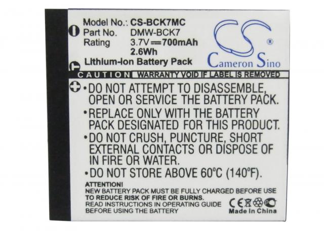 Camera Battery for Panasonic Lumix DMC-S3 3.7V 700 mAh DMW-BCK7 Cameron Sino 