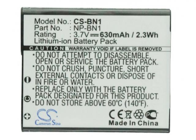Camera Battery for SONY  NP BN1  LiIon 3.7V 630mAh Cameron Sino 