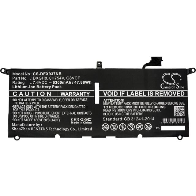 Laptop Battery for DELL XPS 13 2018, XPS 13 9370, 0H754V, DXGH8 LiPo 7.6V  6300mAh CAMERON SINO 