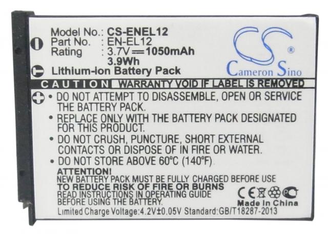 Camera Battery for NIKON EN-EL12  Li-Ion 3.7V 1050mAh Cameron Sino 