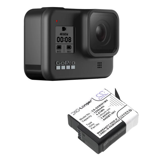 Camera Battery for GOPRO Hero 5; Hero 6; Hero 7; Hero 8   AHDBT-501  3,85V 1250mAh   LIIon Cameron Sino 