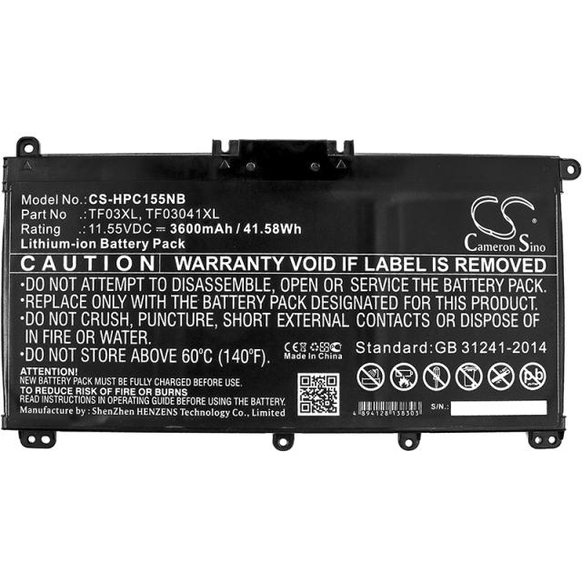 Laptop Battery for HP 14-bp002TU, PAVILION 15-CC709TX, Pavilion 15-CC007NT, TF03XL TPN-Q188 LiiON 11.55V  3600 mAh CAMERON SINO 