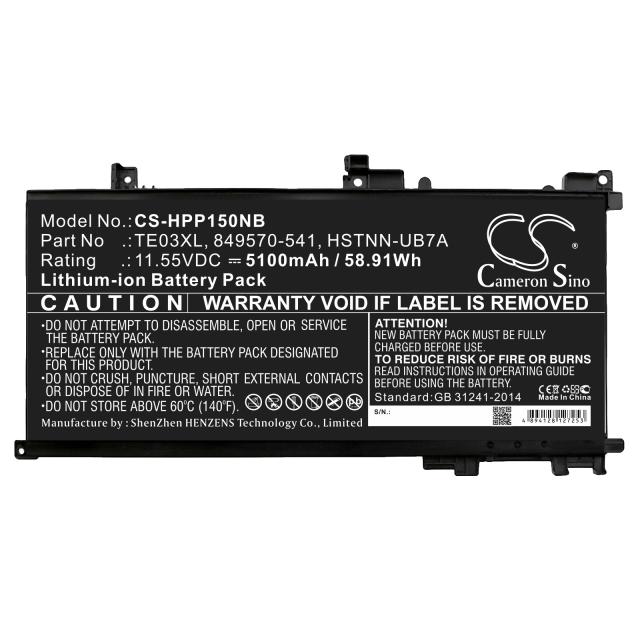 Laptop Battery for HP OMEN 15-AX003NI  TE03XL TPN-Q173 CS-HPP150NB 11,55V 5100mAh CAMERON SINO 
