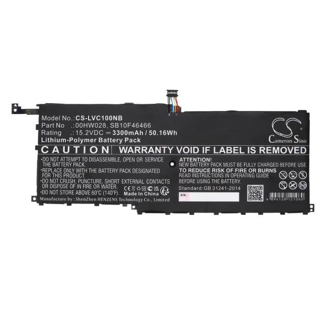 Laptop Battery for LENOVO ThinkPad X1 20FBS0L900, ThinkPad X1 Yoga 20FQA04TAU, 00HW028 LiPo 15.2V 3300 mAh CAMERON SINO 