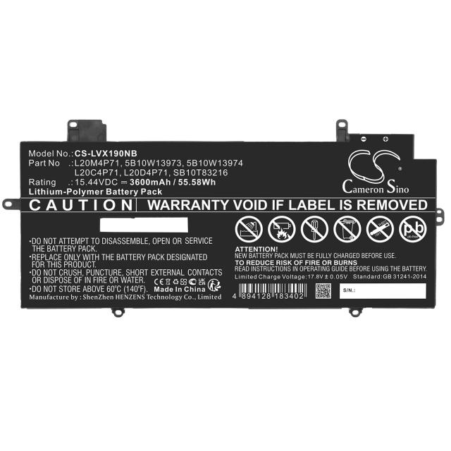 Laptop Battery for LENOVO ThinkPad X1 Carbon G9 20XW002DGE, ThinkPad X1 Carbon Gen 10 21CB004QIX, ThinkPad X1 Yoga Gen 6 20XY003BAT, L20C4P71 LiPO, 15.44V  3600 mAh CAMERON SINO 