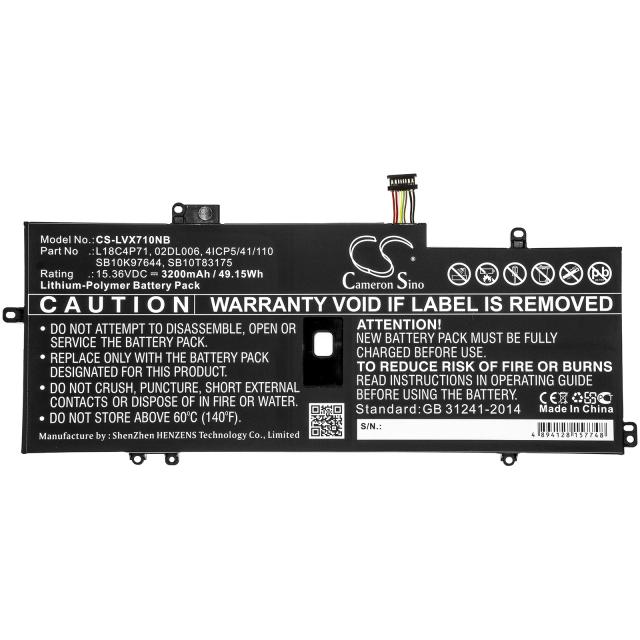 Laptop Battery for  LENOVO ThinkPad X1 Carbon 2019, Thinkpad X1 Yoga Gen 5-20ub0000ya, L18C4P71 LiPo 15.36V 3200mAh CAMERON SINO 