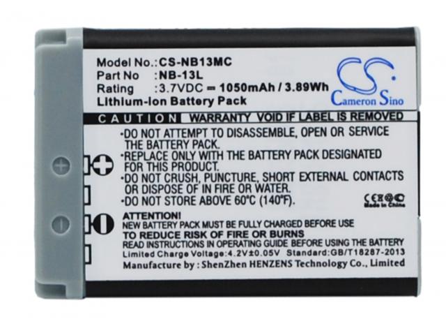 Camera Battery for CANON NB13MC  NB13L  3,7V 1050 mAh  LiIon Cameron Sino 