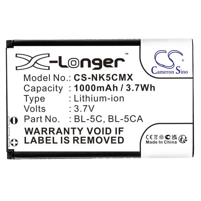 Mobile battery CAMERON SINO BL-5C, for Nokia 105 2700 3110 5130 6230 E50, 3.7V, 1000mAh 