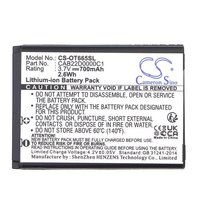 Mobile battery  ALCATEL 2010D, One Touch 356, One Touch 665  CAB22B0000C1 LiIon 3,7V 700mAh CAMERON SINO 