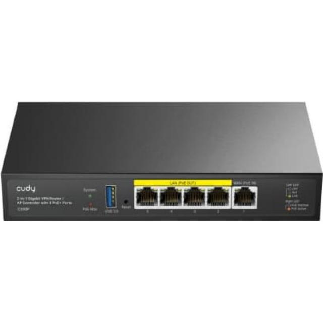 Безжичен рутер и access Point CUDY C200P 2 in 1, 1xGigabit, 4xGigabit POE+PSU, USB 3.0 