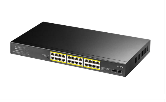 Суич Cudy GS1028PS2, 24 портов, 10/100/1000, 24× GbE with 802.3at/af PoE, 2× Uplink SFP, Default/VLAN/Extend Modes , за 19" rack 