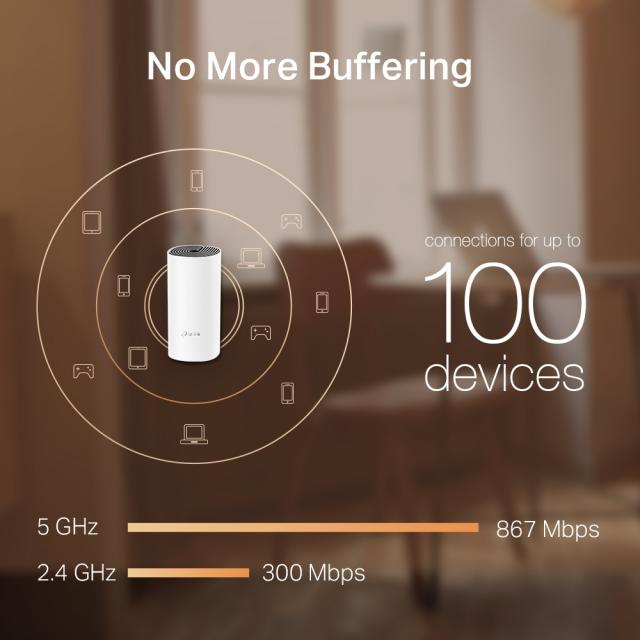 Безжичен рутер TP-Link Deco M4, AC1200, 2.4/5 GHz, 300 -  867 Mbps, Gigabit, 3 бр. в комплект 