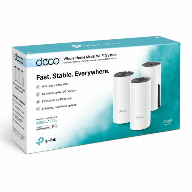 Безжичен рутер TP-Link Deco M4, AC1200, 2.4/5 GHz, 300 -  867 Mbps, Gigabit, 3 бр. в комплект 