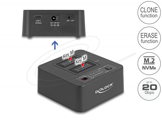 Delock USB 20 Gbps M.2 Docking Station for 2 x M.2 NVMe PCIe SSD with Clone and Erase Function 