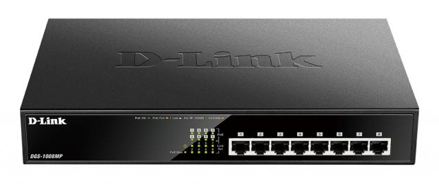 Switch D-Link DGS-1008MP, 8 портов PoE 10/100/1000 Gigabit 