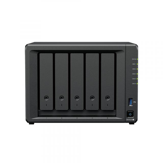 Мрежов сторидж Synology NAS DS1525+, за 5 диска, AMD Ryzen V1500B, 8GB DDR4 SODIMM 