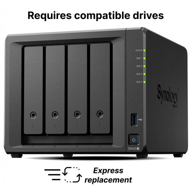 Мрежов сторидж NAS Synology DS425+,4-bay за  3.5" 2.5", 2 x M.2 NVMe 