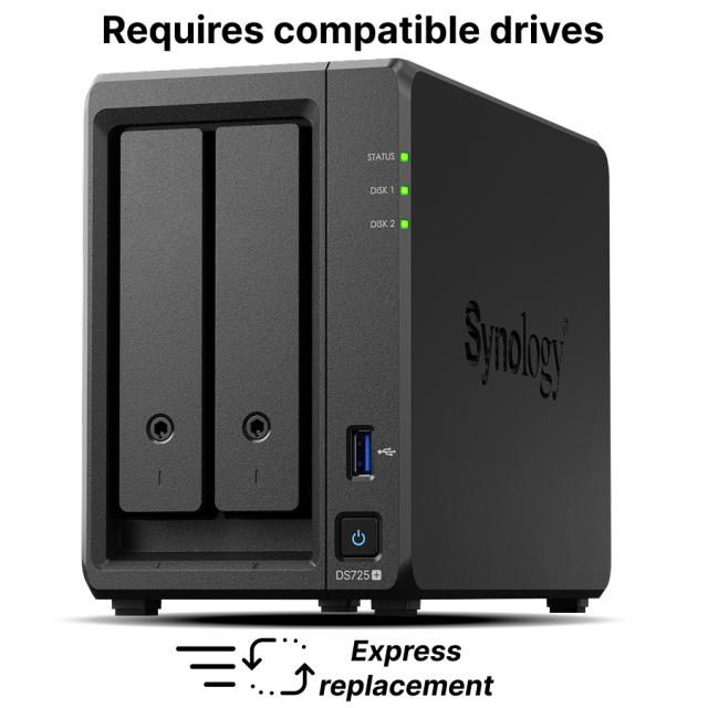 Мрежов сторидж NAS Synology DS725+, за 2 диска 3.5"/2.5", 2 x M.2 NVMe 