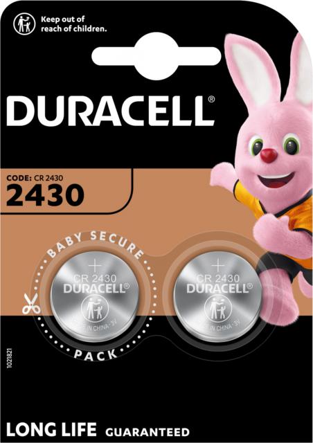 Бутонна батерия литиева DURACELL CR2430, 3V,  2 бр. в блистер, цена за 2 бр. батерии 