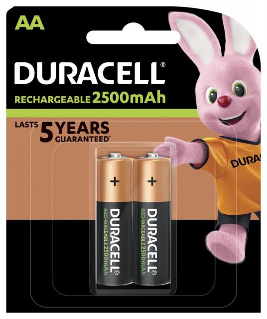 Rechargeable battery DURACELL R6 AA, 2500mAh NiMH, 1.2V, 2 pcs. pack 1.5V 