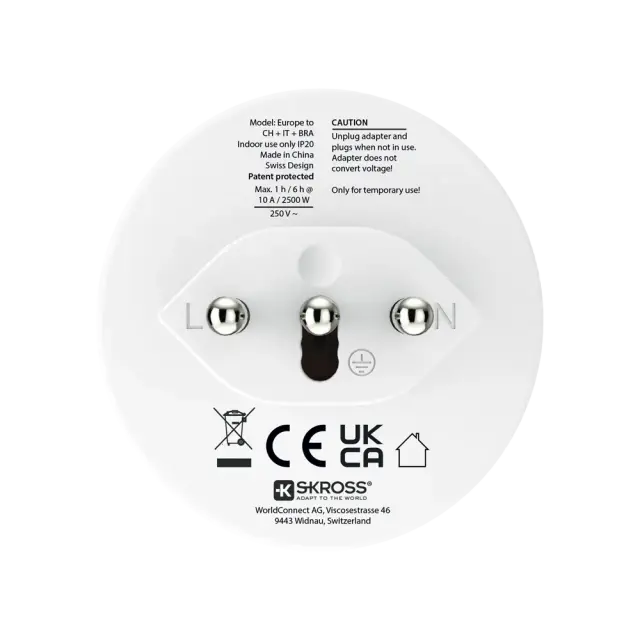 Skross Travel adapter World to CH+IT+ Brasil, USB 