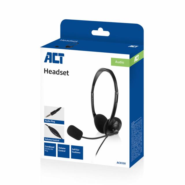 ACT Слушалки с микрофон, 3.5mm жак, 2м 