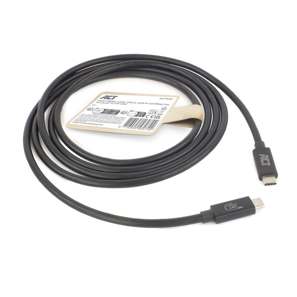 ACT Кабел USB-C - USB-C, 2 м / USB4, 20Gbps, 240W, сертифициран USB-IF