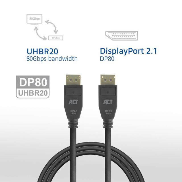 ACT Кабел Display port 2.1 мъжко - HDMI-A мъжко, 3м, черен, булк опаковка 