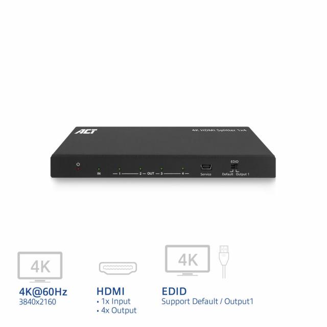 ACT HDMI Сплитер AC7832 4К HDMI сплитер, 1 вход.4 HDMI изхода 
